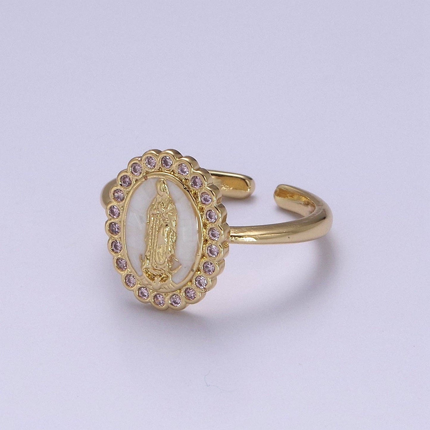 Oval CZ Stone Our Lady of Guadalupe Religious Adjustable Ring