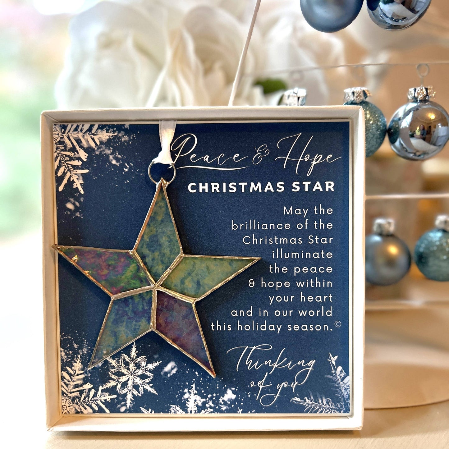 Peace & Hope Christmas Star Ornament Stained Glass 7728