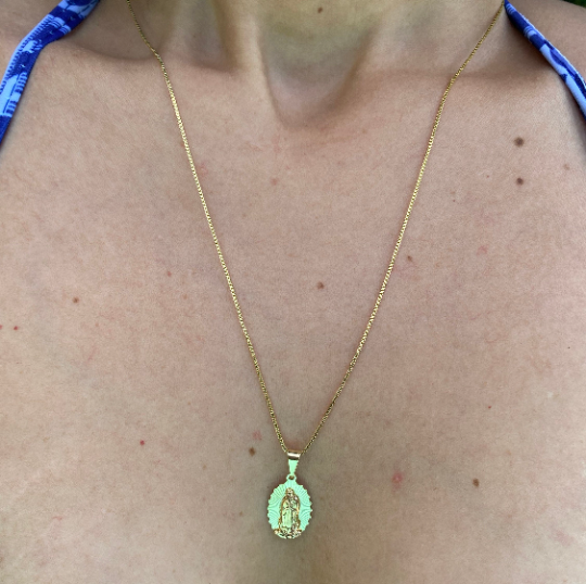 18k Gold Filled Pendant of Lady Of Guadalupe Featuring Rose Gold Detail