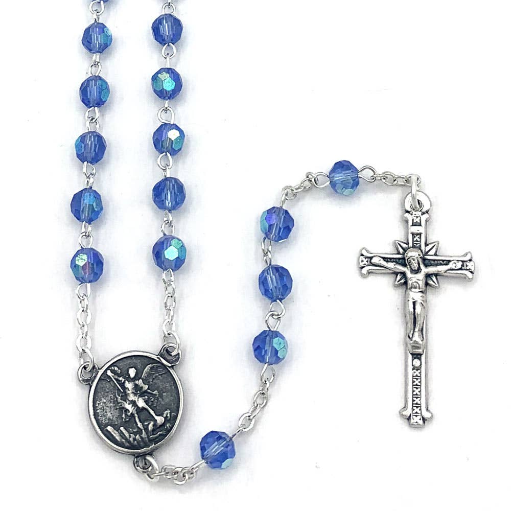St. Michael Rosary Saphire Crystal Beads