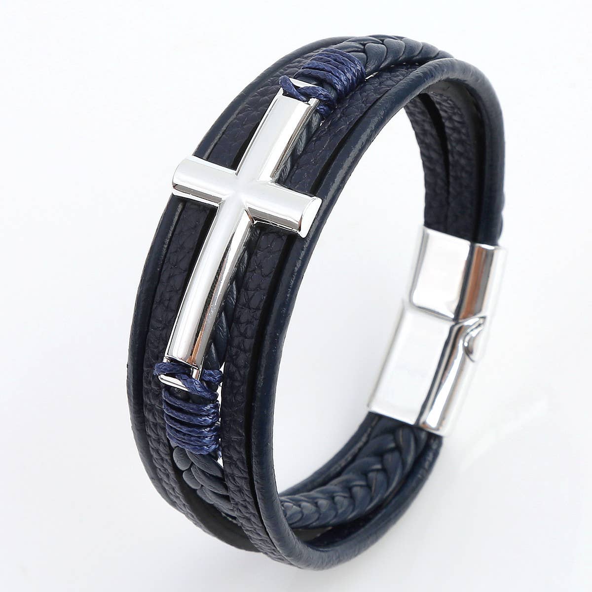 LEATHER HANDWOVEN MAGNET BUCKLE BRACELET