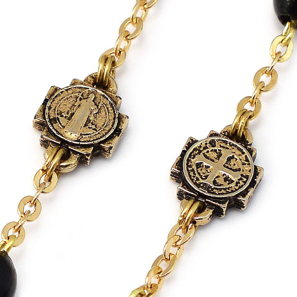 Saint Benedict Rosary with Black Italian Wood & Gold