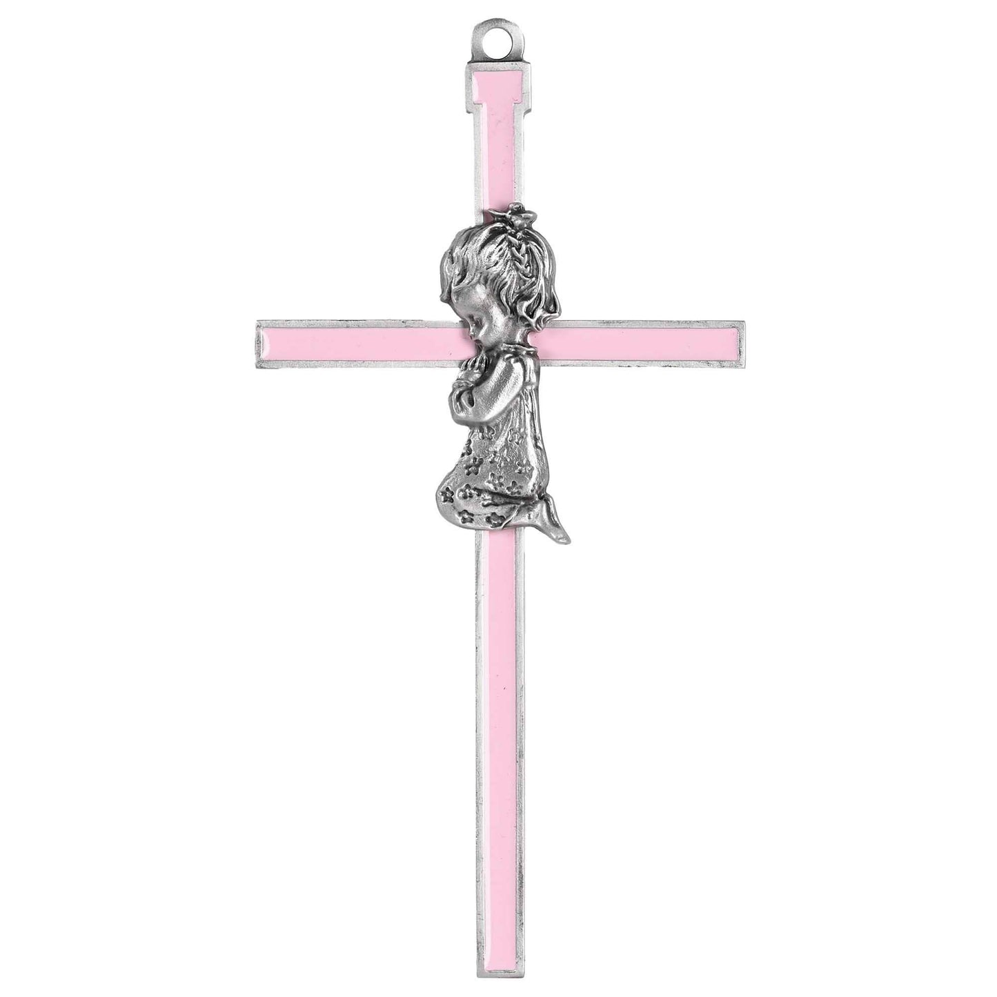 WALL CROSS PRAYING GIRL PINK INLAY 6"