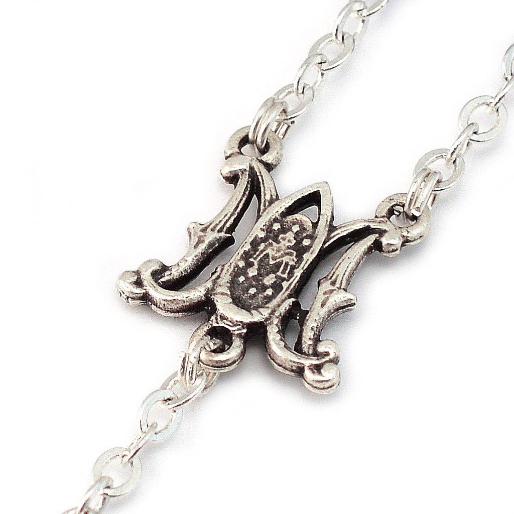 Annunciation Rosary, Silver & Bohemian Glass
