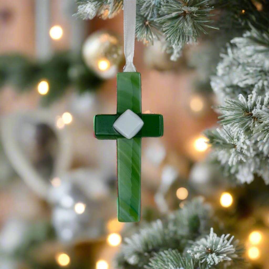 Irish Christmas Blessing Gift USA Handmade Glass Cross 7814