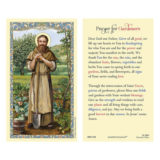 Holy Card - Laminated - Prayer For Gardeners St. Fiacre