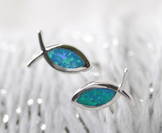 Earrings-Ichthus-Blue Opal