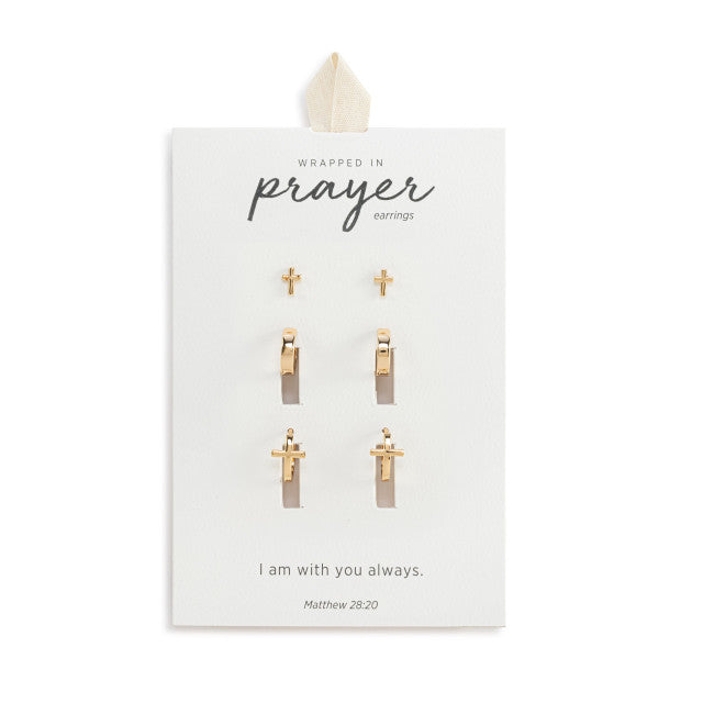 Wrapped in Prayer Dainty Cross Earrings Set of 3