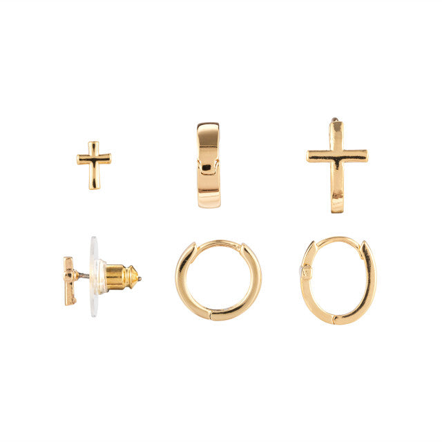 Wrapped in Prayer Dainty Cross Earrings Set of 3