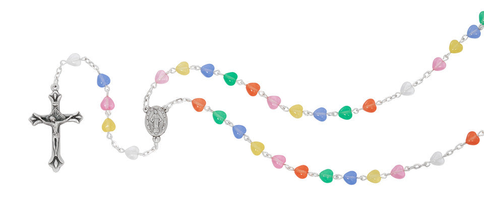 MULTI-COLOR OPAL HEART ROSARY