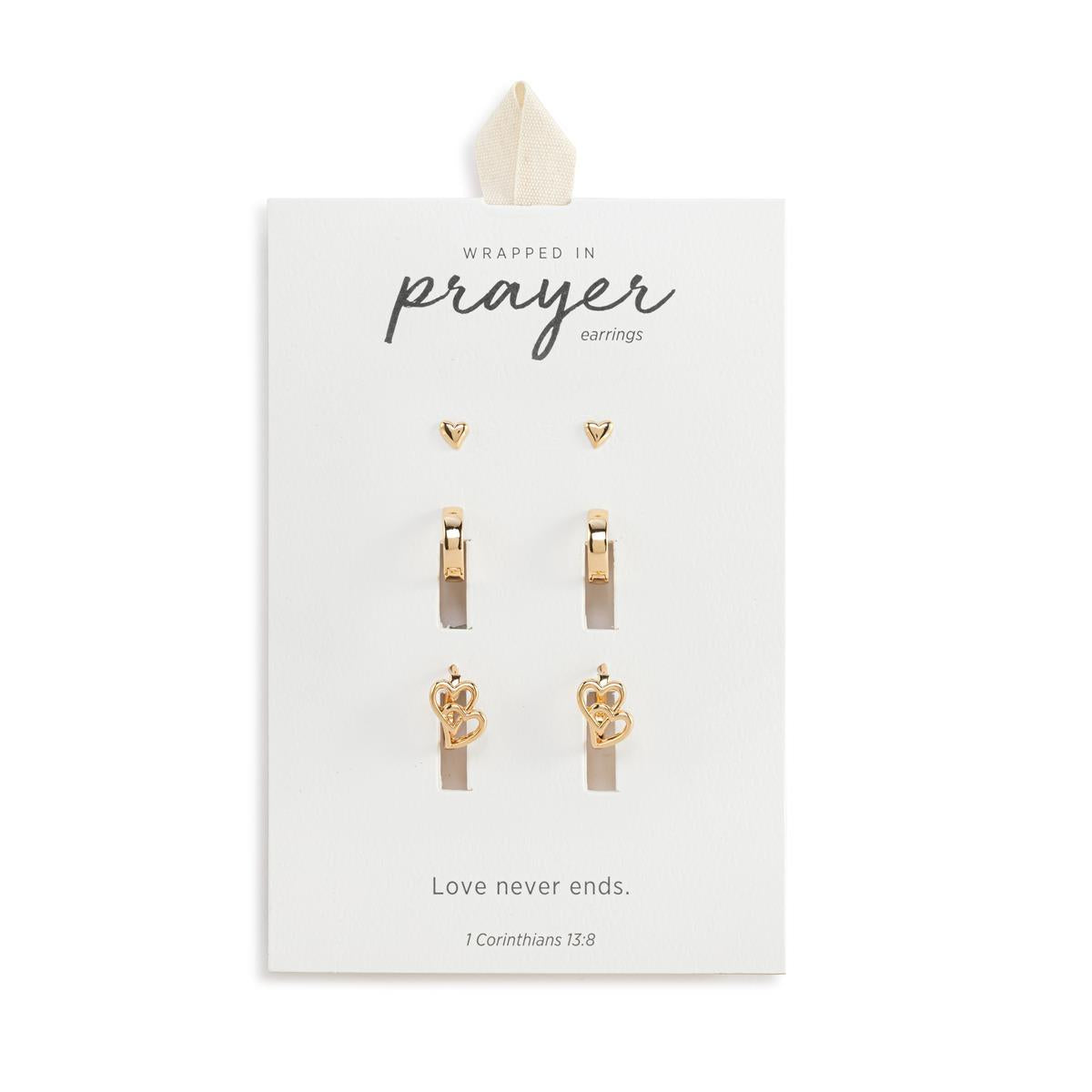 Wrapped in Prayer Dainty Double Heart Earrings Set of 3