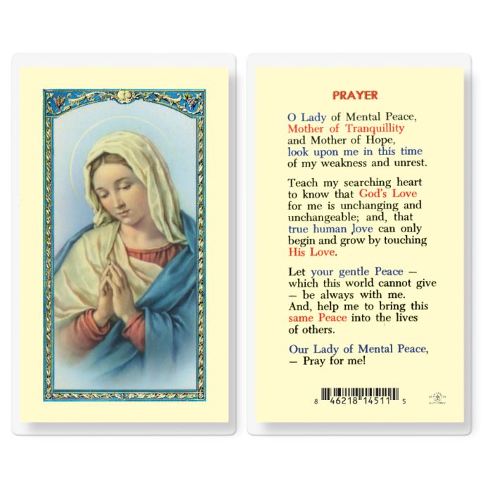 Holy Card - Laminated - 800-193 Prayer Our Lady of Mental Peace