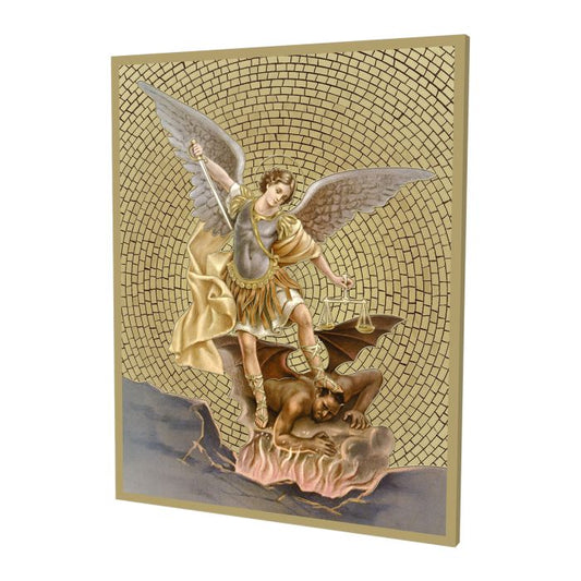 GOLD STAMPED MOSAIC PLAQUE OF ST MICHAEL