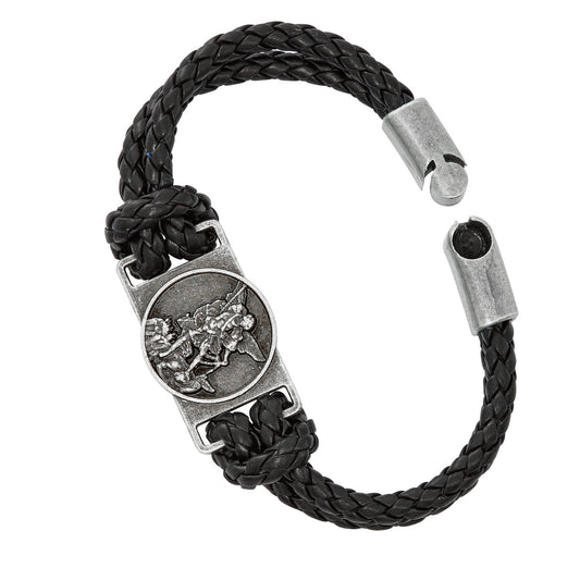 BLACK LEATHER ST. MICHAEL MEN's bracelet
