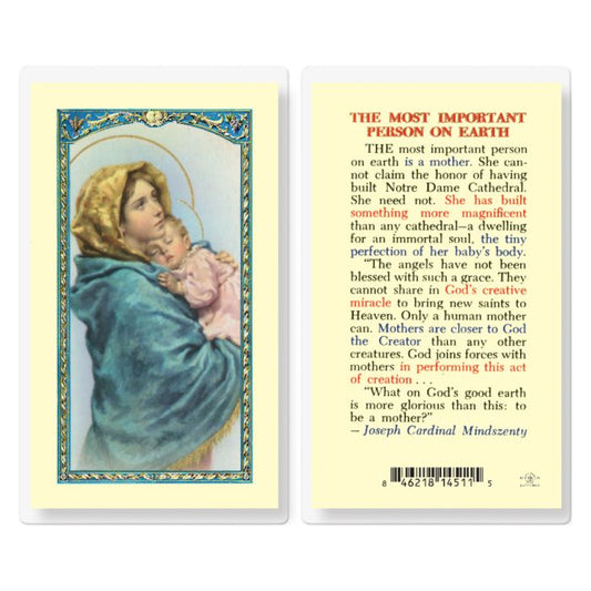 Holy Card - Laminated - Most Important Person On Earth - Mother