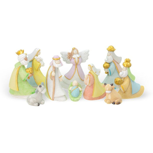 10 Pc Frosted Pastel Nativity Set