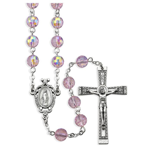 Rosary - Pink Faceted Crystal Bead