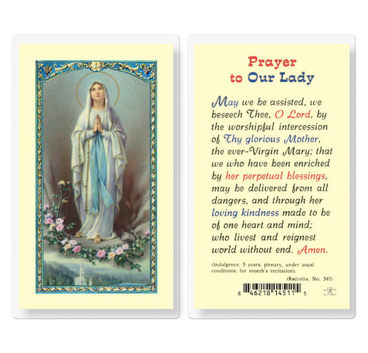 Holy Card - Laminated - Prayer To Our Lady (OL of Lourdes picture)