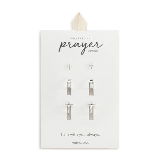 Wrapped in Prayer Dainty Cross Earrings Set of 3