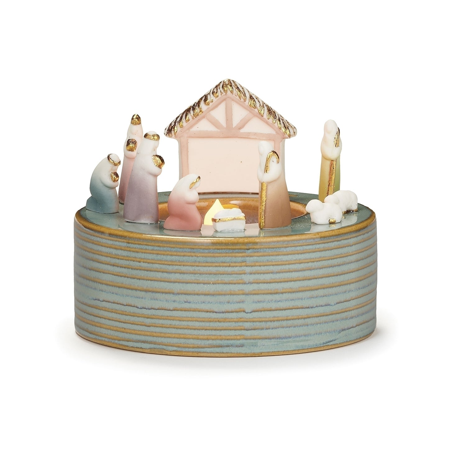 3.5"H TEA LIGHT HOLDER WITH NATIVITY ON RIM;CANDLE INCLUDED